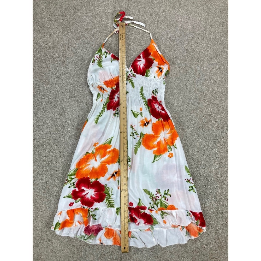 Tropical Floral Babydoll Halter Mini Dress Womens S White Summer Boho Beach Chic - Picture 5 of 7